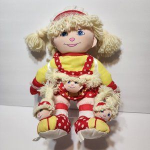 Dolly Mine 1990 Stuffed Vintage Doll Yarn Hair 15" Doll Red Dress Polk-A-Dot